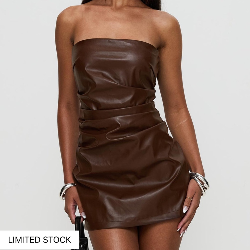 Brown Strapless Mini Dress
